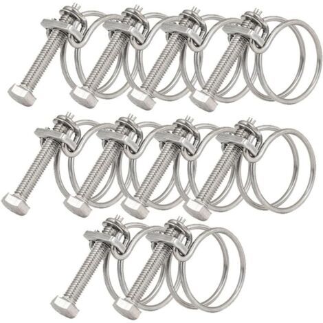 Lot de 10 colliers de serrage à double fil de 32 à 36 mm, colliers de serrage en acier inoxydable 201, fixation universelle pour tuyau de plomberie