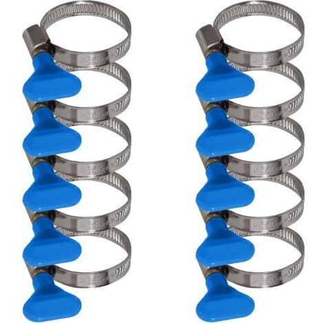 Lot de 10 colliers de serrage avec écrou papillon en acier inoxydable - Collier de serrage avec bande de 9mm (25-40mm Écrou à oreilles bleu)