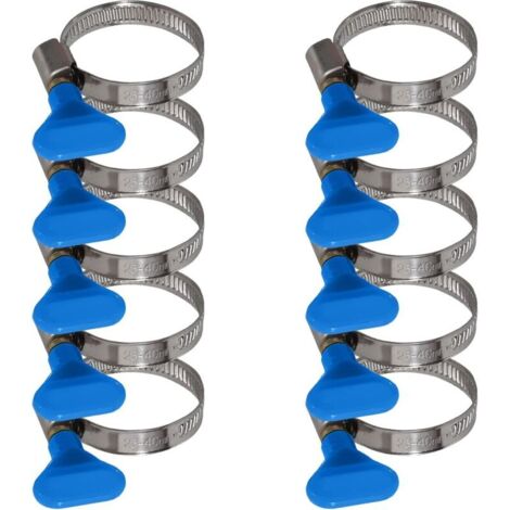 Lot de 10 colliers de serrage avec écrou papillon en acier inoxydable - Collier de serrage avec bande de 9mm (25-40mm Écrou à oreilles bleu)
