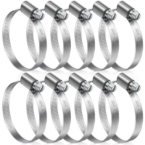 Lot de 10 colliers serrage réglables en acier inoxydable 304 32 à 50 mm pour tuyaux et d'évacuation - Stk 32-50mm