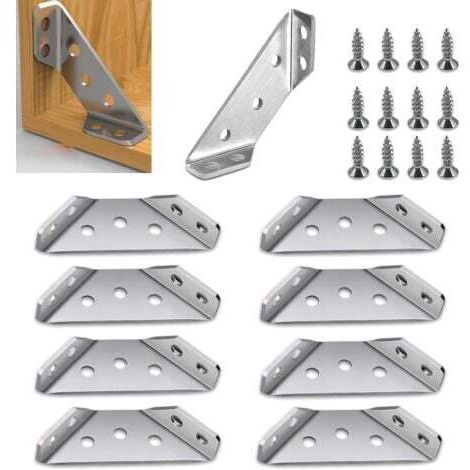 Lot de 10 Connecteurs D'angle Equerre Fixation Inox Equerre Metal équerre de Fixation Connecteur Metal Support d'angle avec Vis, Equerre Angle pour Étagère, Armoire, Table, Chaise, Bureau