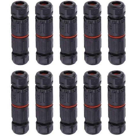Lot de 10 connecteurs de câble électrique étanches IP68, connecteurs femelles étanches à 3 broches pour prise de courant extérieure.