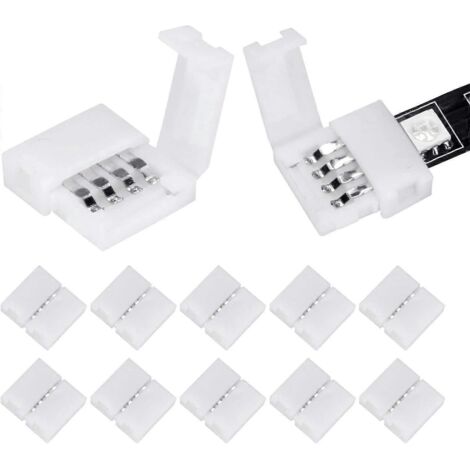 Lot de 10 connecteurs pour ruban LED RGB 4 broches, 10 mm, sans fil, sans espace, sans soudure