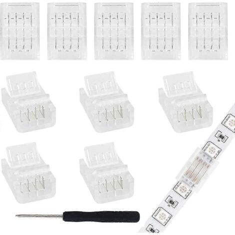 Lot de 10 connecteurs pour rubans LED 4 broches de 10 mm, compatibles avec les LED RGB 5050 et 3528, avec tournevis.