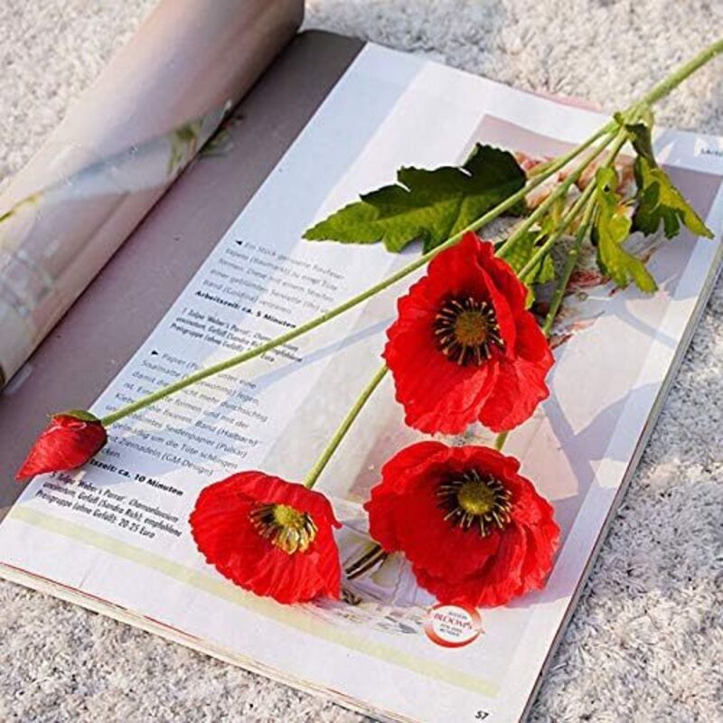 Lot de 10 coquelicots artificiels rouges en soie avec grande fleur réaliste pour décoration de jardin et de mariage - Rouge H317