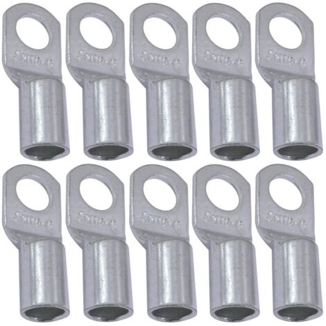 Lot de 10 cosses électriques à œillet tubulaire – Ø6mm – Non isolées pour conducteurs 16mm² – Alliage de cuivre – Serrage sécurisé