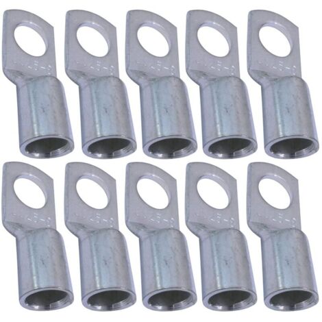 Lot de 10 Cosses Electriques à Oeillet Tubulaire - Oeil - Ø8mm - Non Isolées - pour Conducteur 25mm² - Connecteur de Fil Electrique - Serrage - Couleur Argent