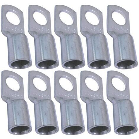 Lot de 10 Cosses Electriques à Oeillet Tubulaire - Oeil - Ø8mm - Non Isolées - pour Conducteur 25mm² - Connecteur de Fil Electrique - Serrage - Couleur Argent NPTERBL