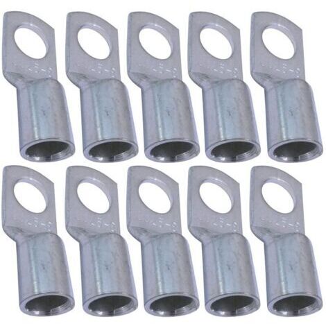 Lot de 10 Cosses Electriques à Oeillet Tubulaire - Oeil - Ø8mm - Non Isolées - pour Conducteur 25mm² - Connecteur de Fil Electrique - Serrage - Couleur Argent NPTERBL