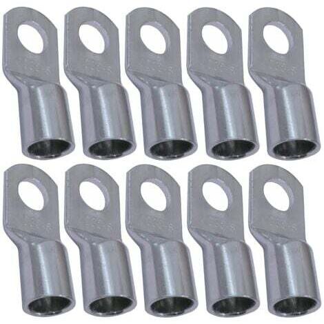 Lot de 10 Cosses Electriques à Oeillet Tubulaire - Oeil - Ø8mm - Non Isolées - pour Conducteur 35mm² - Connecteur de Fil Electrique - Serrage - Couleur Argent