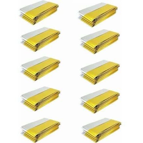 Lot de 10 couvertures de survie, 210 cm x 160 cm, extra large, en Mylar, argent et or, kit de survie, premiers secours thermiques pour le camping et le survivalisme