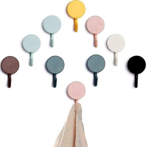 Lot de 10 crochets adhésifs colorés pour serviettes, salle de bain, toilettes, cuisine, bureau. Crochets muraux adhésifs.