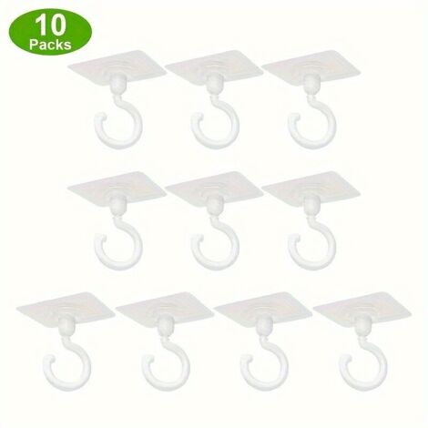 Lot de 10 crochets de plafond autocollants rotatifs à 360° pour suspensions et lanternes à plantes, blancs