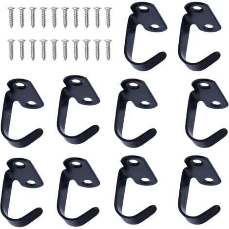 Lot de 10 crochets de plafond noirs à visser, Avec 20 vis,Crochets muraux à visser, Crochets individuels pour serviette de salle de bain, cuisine, écharpe, clés