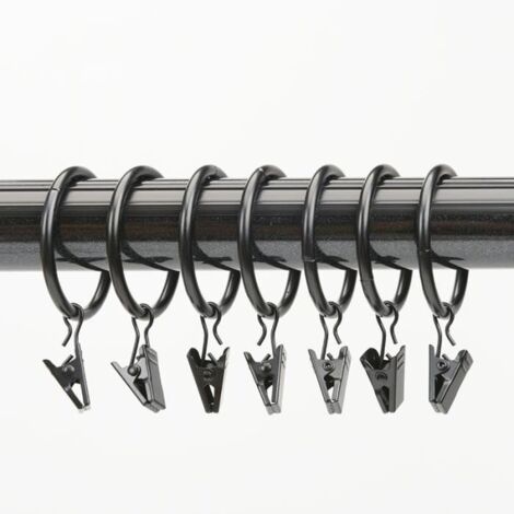 Lot de 10 crochets en métal pour tringle à rideau en filet, crochets avec clips suspendus 25 mm Noir