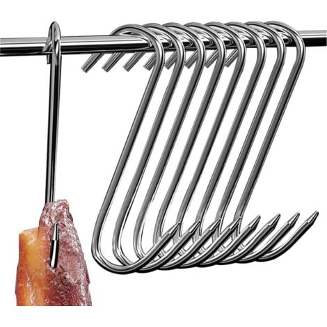 GABRIELLE Lot de 10 crochets en S en acier inoxydable - 15 cm - Crochets de boucher - Crochets de cuisine - Crochets à viande - Crochets en forme de S pour la transformation de la viande