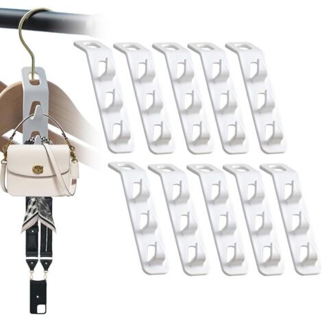 Lot de 10 crochets gain de place pour cintres, adaptés aux cintres en plastique, bois, métal et velours, pour le rangement et l'organisation de petits placards (blanc).