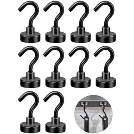 Lot de 10 Crochets Magnétiques Extra Puissants 16mm,Aimants à Crochet Noir pour Frigo,Accroches Fortes Sans Perçage Cuisine,Salle Bain,Bureau,Garage -