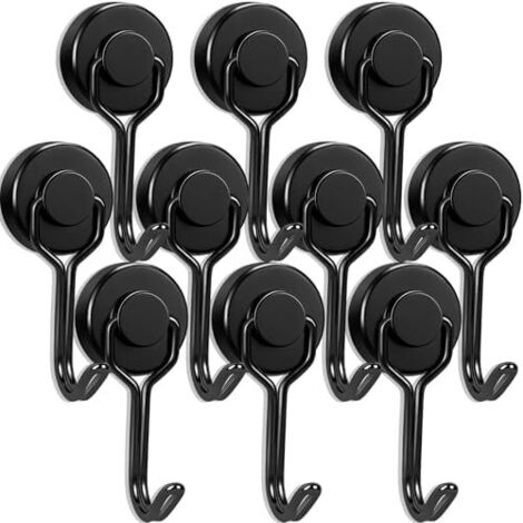 Lot de 10 crochets magnétiques extra puissants - Noir 20 mm Rotatifs Petits aimants en néodyme Avec crochet Pour cuisine, réfrigérateur, casier, barbecue G20mm10PCSSchwarz