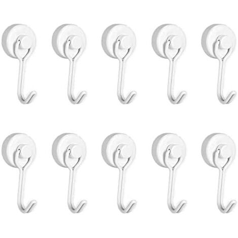 Lot de 10 crochets magnétiques noirs extra forts 20 mm - Crochets rotatifs Peut supporter 13 kg Aimants super puissants avec et pivotants (blanc laiteux) Blanc Milky.