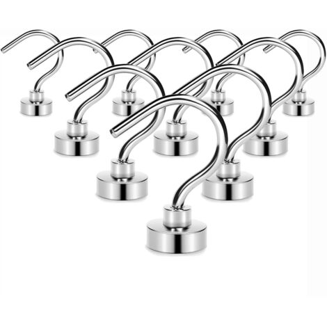 Lot de 10 crochets magnétiques robustes, aimants puissants en terre pour réfrigérateurs, idéaux pour la suspension, finition argent/blanc.