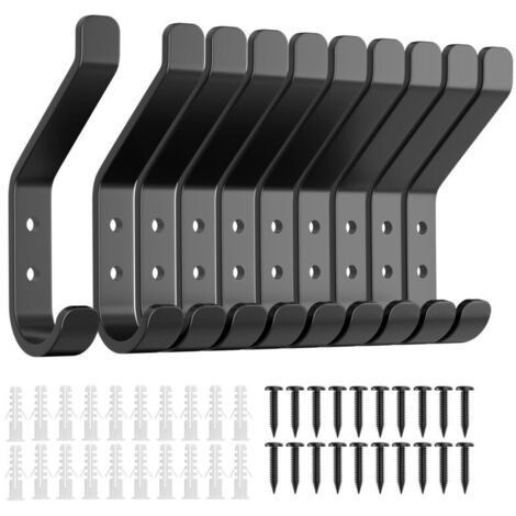Lot de 10 crochets muraux à visser - Noir - Pour garde-robe, vestes, chapeau, chambre à coucher, salon, salle de bain, armoire - 10 cm