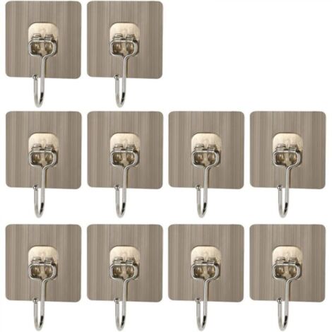 Lot de 10 crochets muraux adhésifs 20 kg (max) pour salle de bain, cuisine, plafond, suspension, mur, porte, peignoir, porte-serviettes