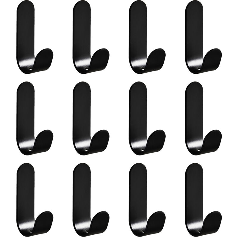 Lot de 10 crochets muraux adhésifs noirs très résistants – Crochets muraux sans clous pour salle de bain