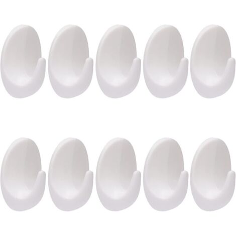 Lot de 10 crochets muraux blancs autocollants en plastique blanc sans perçage - Crochets muraux réutilisables à coller sur des crochets muraux amovibles en plastique pour salle de bain, chambre
