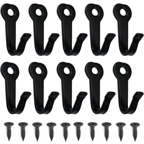 Lot de 10 crochets muraux noirs avec vis – Crochets décoratifs, simples et d'extérieur pour vêtements