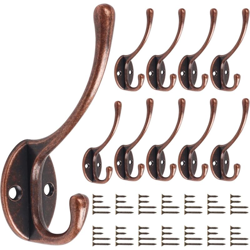Gotrays - Lot de 10 crochets muraux vintage pour salle de bain, cuisine, salon et couloir, Bronze
