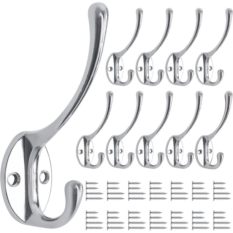 Gotrays - Lot de 10 crochets muraux vintage pour salle de bain, cuisine, salon et couloir, Argenté