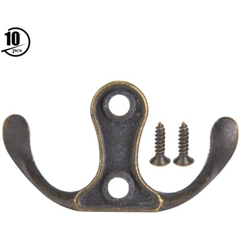 Lot de 10 crochets rétro à vis couleur cyan bronze en alliage de zinc pour suspension murale DIY
