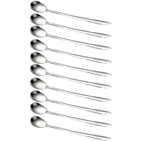 Lot de 10 cuillères à café, glace, dessert et thé en acier inoxydable à long manche -