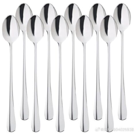 Lot de 10 cuillères à long manche en acier inoxydable pour mélanger le thé froid, le café, les cocktails, les smoothies, les