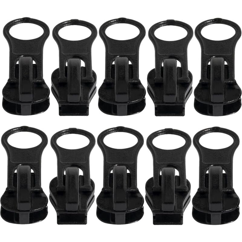 Lot de 10 curseurs N°5 autobloquants pour Fermeture éclair à glissière à Dents en Plastique injecté ou en métal - Couleur: Noir - en métal - pour