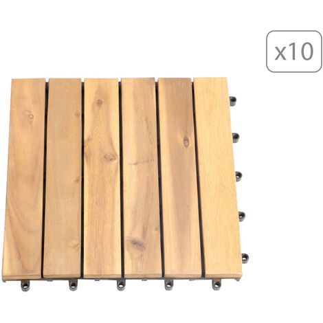 Lot de 10 dalles bois d'acacia format latte finition huilée