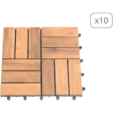 Lot de 10 dalles bois d'acacia format mosaïque finition huilée