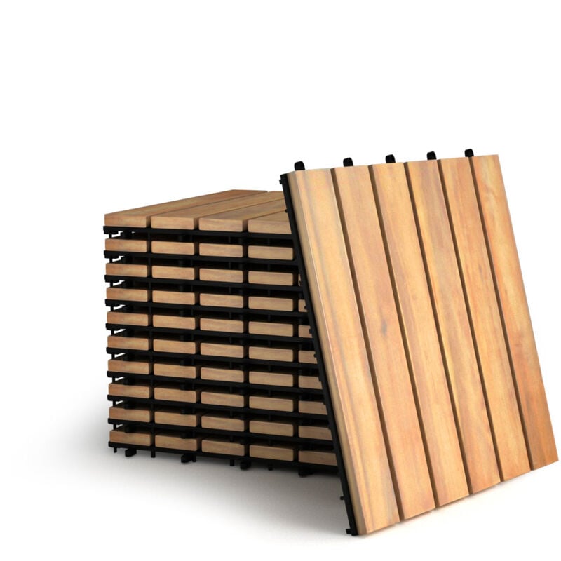 Lot de 10 dalles carreaux de terrasse 30×30 cm plancher d'exterieur emboitable en bois acacia huilé - Bois
