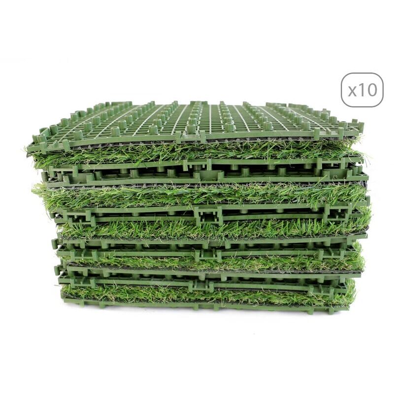 Beau Rivage - Lot de 10 dalles de gazon 30x30 cm vert