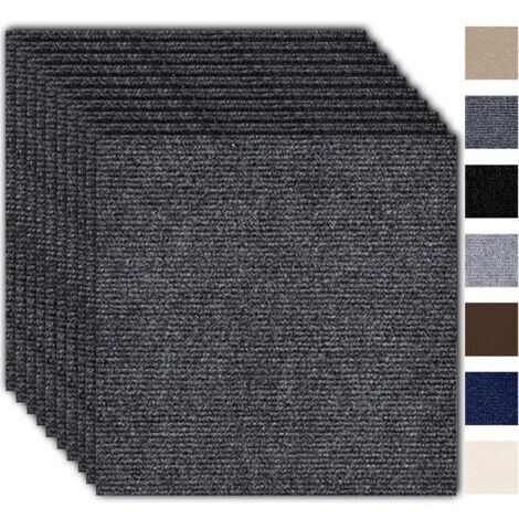 Lot de 10 dalles de moquette autocollantes 30 x 30 cm– Tapis avec couverture arrière, autocollants et moquettes, revêtement de sol résistant pour appartement, bureau, commerce, Gris foncé