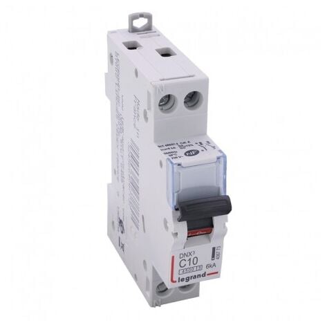 LEGRAND Disjoncteur Phase+Neutre DNX³4500 6kA arrivée et sortie borne à vis - 1P+N 230V 10A courbe C - 1 module -406773