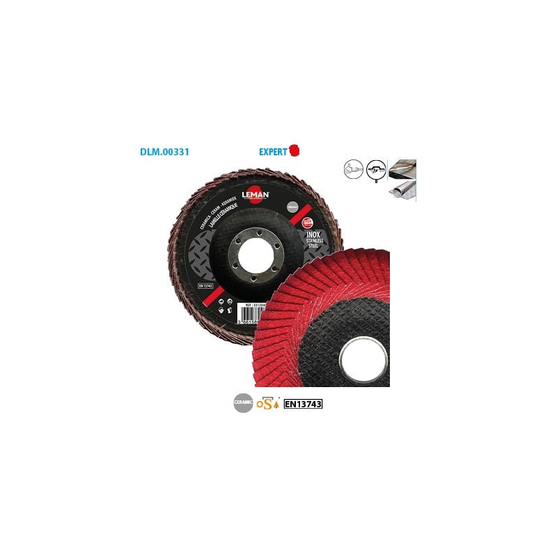 Leman - Boite de 10 disques à lamelles céramique bord arrondi Expert. ø 125 Grain 80 Alésage 22,23mm Bombé