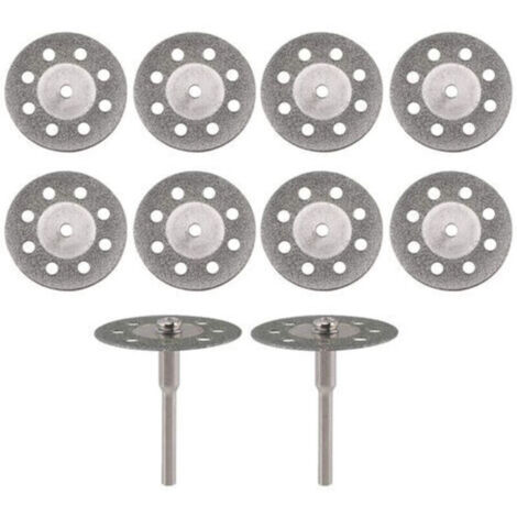 Lot de 10 disques de coupe diamantés 22mm – 2 mandrins 3mm – Pour coupe précise de verre, pierre et porcelaine – Compatible Dremel