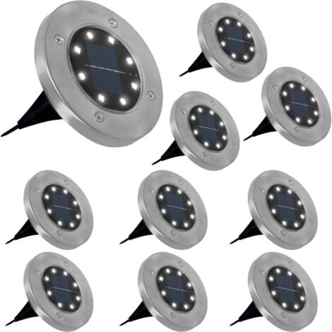 Lot de 10 disques solaires à LED spots de jardin à planter