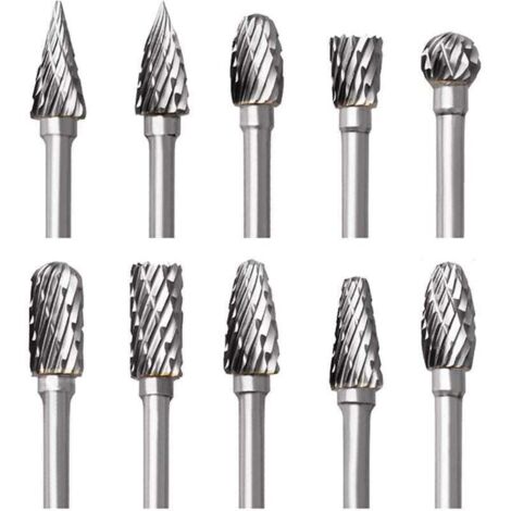 Lot de 10 Double Coupe de fraises rotatives en carbure de tungstène, avec tête de meulage, poignée de 3 mm, Pour Outils Rotatifs Dremel, pour Gravure sur Bois Polissage Métal Verre Céramique Bijoux