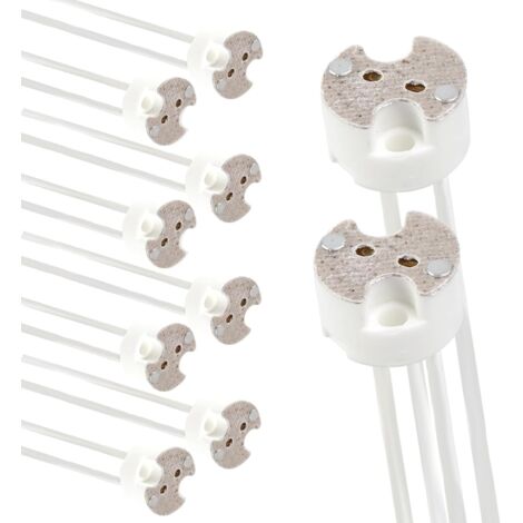 lot de 10 douille gu5.3, céramique résistante 200°c, câble silicone 14 cm, compatible led halogène, pour spot encastrable