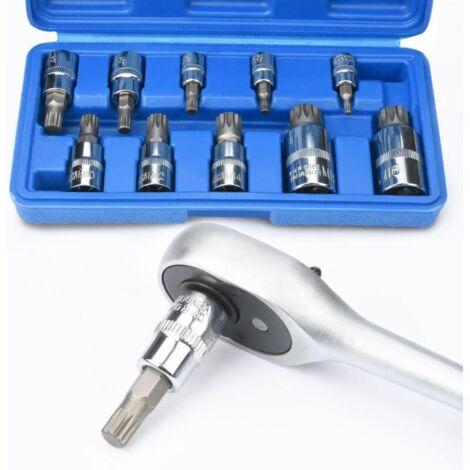 Lot de 10 douilles à cannelure M4 – M18 Torx – Ensemble de douilles carrées triple avec étui de rangement