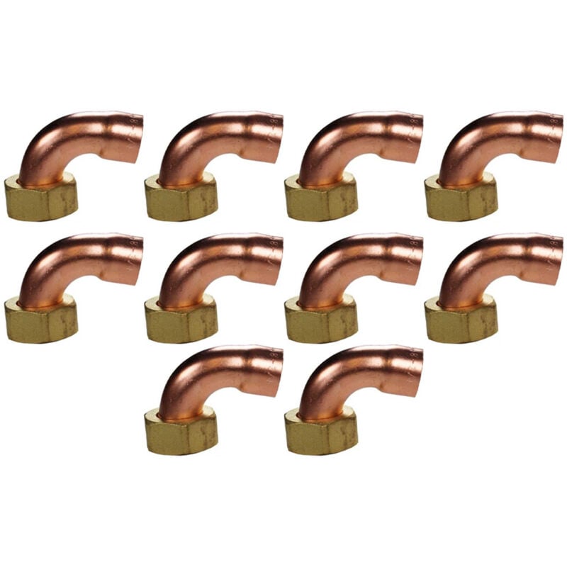 Lot de 10 douilles cuivre coudé avec écrou prisonnier Femelle 1/2' - ø 16 mm