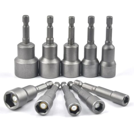 Lot de 10 douilles hexagonales magnétiques pour visseuse à chocs 6-19 mm, clés à douille magnétiques, jeu de douilles hexagonales, adaptateur de douille hexagonale magnétique, clé à douille